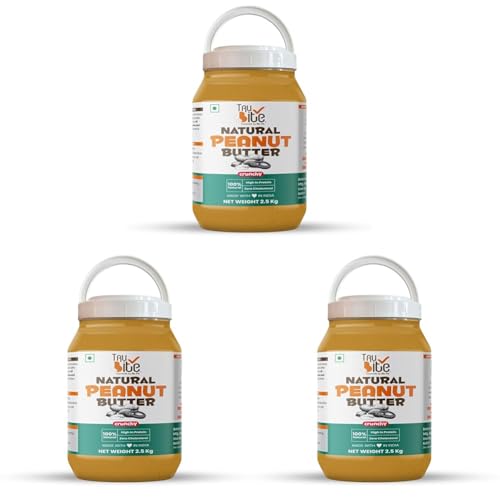 Image of Trubite Natural Peanut Butter (Crunchy) (2.5KG) | Unsweetened | 30g Protein | Non GMO | Gluten Free | Cholesterol Free (2.5KG) (Pack of 3)
