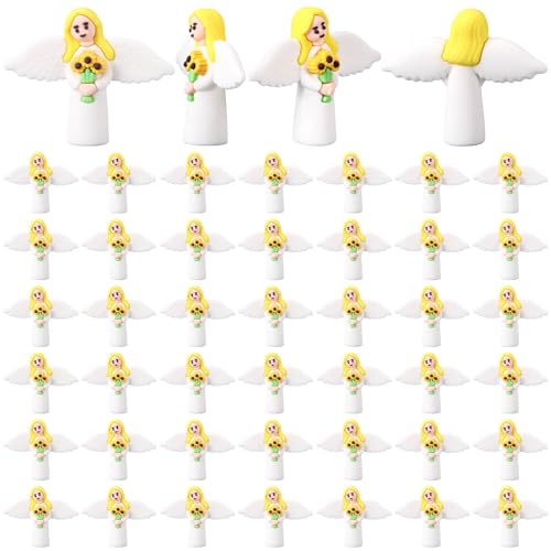 Amyhill 50 Pcs Mini Angel Figurines Holding Sunflowers Small Guardian Angel Statues for Religious Event Favors Angelic Patron of Hope Collectible Charms for Baptism and Church Giveaways