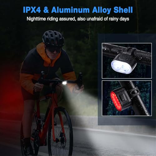 Blendura Światła rowerowe LED, 4 + 6 trybów światła rowerowego z przodu i z tyłu, IPX4, światło rowerowe USB z możliwością ładowania, nadaje się do różnych rowerów