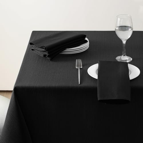 Softalker Jacquard Rectangle Tablecloth - Geometric Line Damask Table Covers Waterproof Stain Resistant Washable Polyester Table Cloths for Indoor & Outdoor(60 x 120 inch,Black)