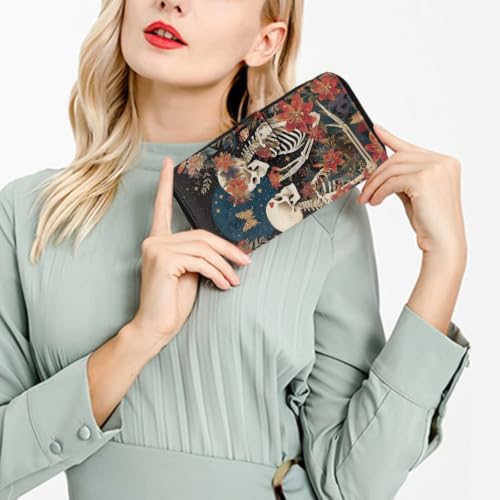 Image of COEQINE Ladies Wallets Pink Leopard Heart Black Printed Leather Phone Long Clutch Purses Check Coin Change Holder