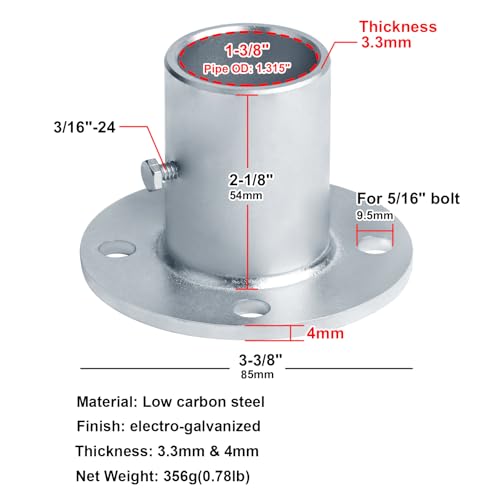 Fanmao 4 Pcs 1-3/8" Chain Link Fence Post Floor Flanges, Surface Mount Heavy Duty Round Post Base