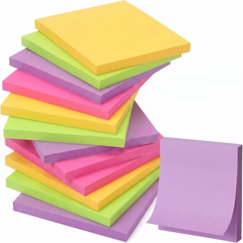 Thenshop 12 Pads Bright Colors Sticky Notes 3x3 50 Sheets