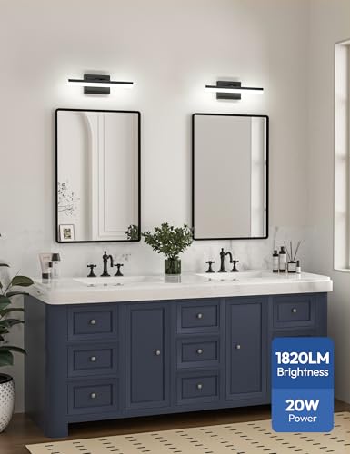 Image of VOLISUN Modern Bathroom Vanity Light 15.7 inch, 20W Dimmable 5CCT Led Bathroom Light Fixture Over Mirror, Black Bar Vanity Light for Bathrooms Mirror Cabinets Bedroom-ETL Certificated