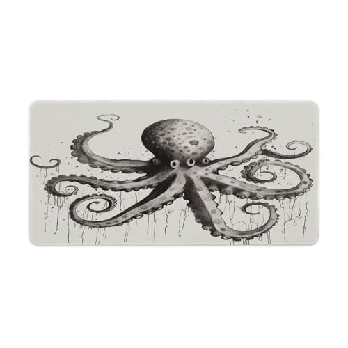 Tapis de souris grande taille xxl motif pieuvre étanche pour bureau