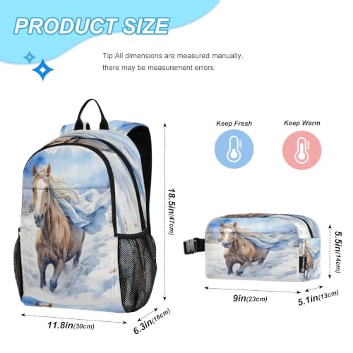 Sac à dos cheval de course aquarelle avec sac à lunch pour élève