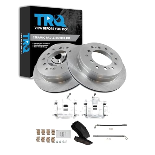 Image of TRQ Rear Brake Pad and Rotor Set Ceramic Rotors Calipers Compatible with 2003-2009 Toyota 4Runner 2007-2009 FJ Cruiser