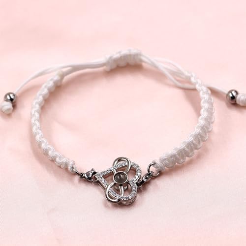 Image of 100 Languages I Love You Bracelet Necklace Heart Projection Bracelets Adjustable Braided Rope Friendship Love Gifts for Mom Best Friends