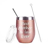 Best Mother In Law Tumbler Best Mother In Law Ever Wine Tumbler Birthday Mothers Day Gifts for Mom from Daughter Son Mom Wine Tumbler Mom Gifts 12Ounce with Lid Straw Gift Box Rose Gold