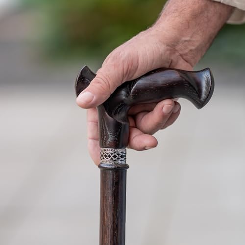 Asterom Walking Cane - Handmade, Ergonomic, Canes for Men - Wooden Walking Sticks for Seniors, Unique (Walnut, 35 Inches)