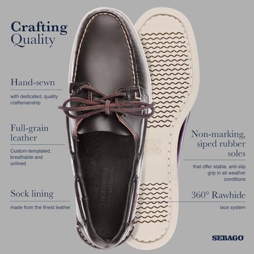 Image of Sebago Portland Boat Shoes - Full-Grain Leather Moccasins, Handsewn with Leather Sock Lining and Non-Marking, Slip-Resistant Sipped Rubber Outsoles
