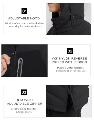 HARD LAND Men's Lightweight Puffer Jacket Insulated Water-Resistant Outdoor Winter Down Jacket for Men Hooded Black L - Image 7