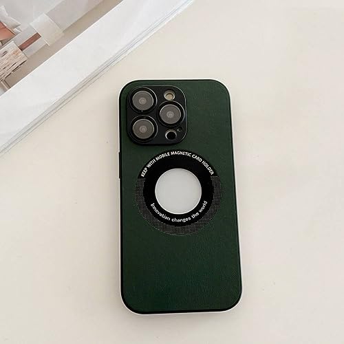 Coque objectif iPhone 12 Pro antichoc TPU PU magnétique housse arrière vert foncé