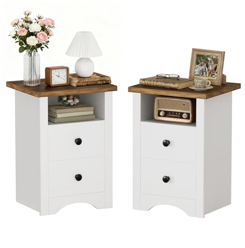 JUMMICO Farmhouse Nightstands, End Table with 2 Storage Drawers and