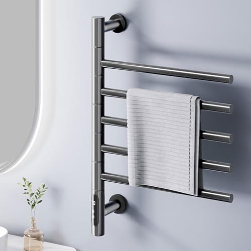 Toallero calefactable de Acero Inoxidable con Varilla giratoria y Ajuste de Temperatura, radiador toallero eléctrico de Pared para baño de Hotel, Blanco (Gray)