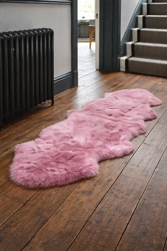 Image of Double Pelt Sheepskin Rug - Genuine Australian Sheepskin Pink Sheep Skin Rugs Double 2 Pelt Dyed 2ft X 6ft (60 cm X 180 cm) Pink Dyed Sheep Skin Throw Large