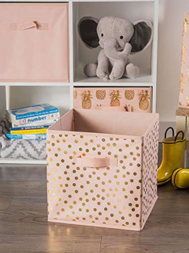 Dii Non Woven Storage Collection Polka Dot Collapsible Bin Large Set, 13X13X13" Cube, Pink & Gold, 2 Piece #TOP3