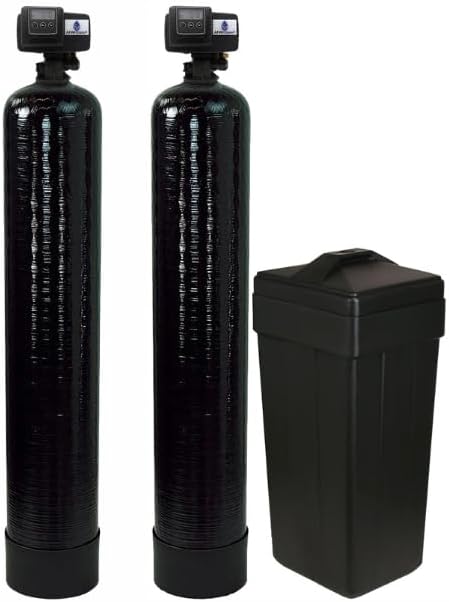 AFWFilters Built Combo Package Backwashing Carbon Filter and Premium Purolite C100E Resin 48k Whole House, On Demand Water Softener and Filter Package with Fleck 5600SXT Control Heads, Pentair Tanks