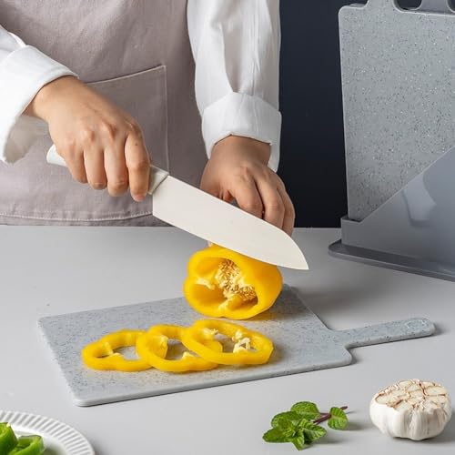 Tablas de cortar de plástico gris antideslizantes con soporte de almacenamiento vertical 8