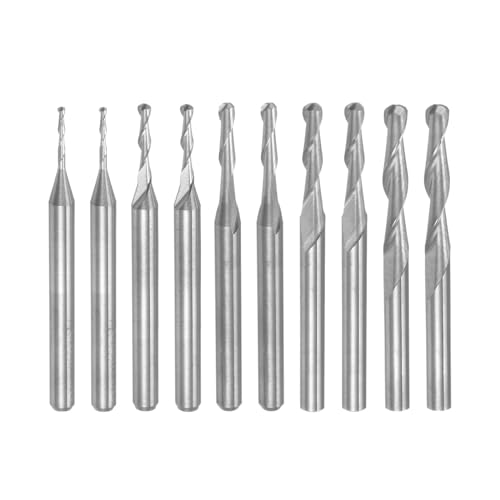 Uxcell A24031400UX0707 10Pcs Ball Nose End Mills Cnc Router Bits, 1/8 Inch Shank 1.0-3.175Mm Spiral Upcut 2 Flutes Solid Carbide Cutter Milling Tools cover