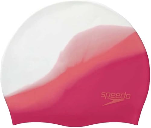 Speedo Multi Colour Silicone Swimming Cap, Cinder Rose/Cherry/White