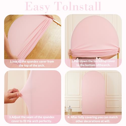 Image of Pink Arch Cover 2 Set - 7.2 and 6ft Pink Arch Backdrop Cover Spandex Wedding Arch Stand Covers for Birthday Party Baby Shower Girls Bridal Shower Photo Balloon Arch Covers Stretchy Backdrop Background