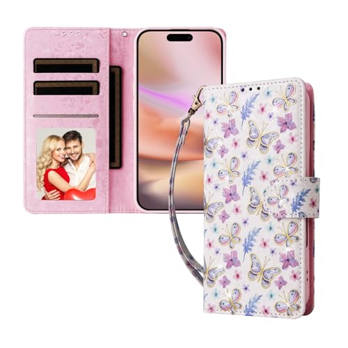Housse iPhone 16 Plus portefeuille à fleurs idéale pour vos sorties et voyages