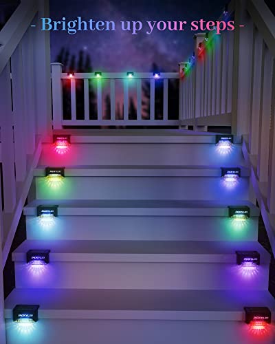 Image of JACKYLED 16 Pack Deck Lights Solar Powered Color Changing, Outdoor Solar Fence Lights Waterproof LED Stair Lights for Patio Step Railing Wall Garden