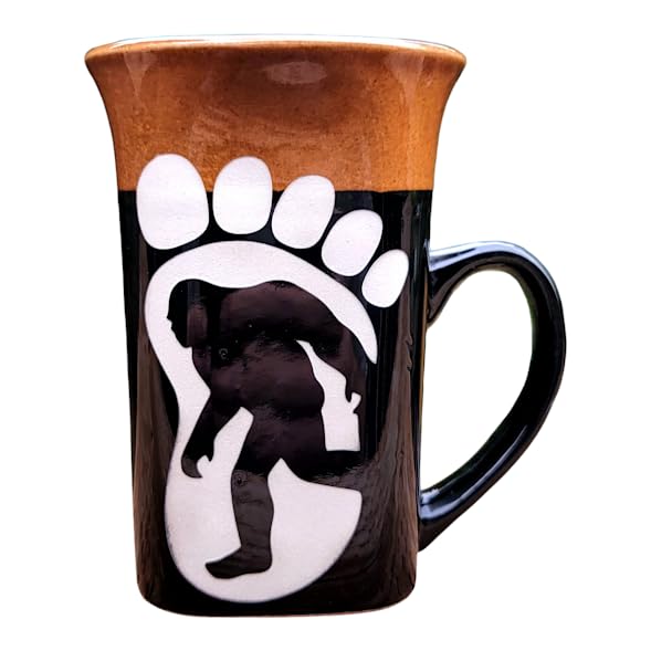 Handmade Sandcarved Bigfoot Coffee Mug, Sasquatch Coffee mug, Bigfoot Tea Cup,14oz Bigfoot Two-Tone Balack and Brown Square Stoneware Mug, Bigfoot Collecter, Bigfoot Gift, Handmade Engraving.