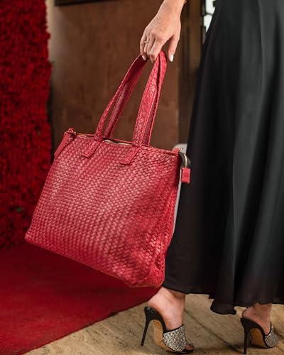 Image of Jild Hobo Style Woven Bag for Women - Soft Handmade Genuine Leather Work Tote Bag - Cross Body Womens Purse