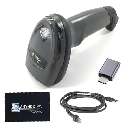 DS2208-SR Handheld 2D Barcode Scanner Kit with USB Cable, USB-A to USB-C Adapter & Cleaning Cloth – Wired Standard Range Imager, Black