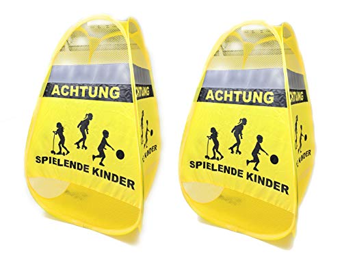 Hochwertiges Achtung Spielende Kinder Pop Up 2er Set - Original Protecticure Aufsteller/Warnwürfel/Straßenwarnschild/Figur für die Sicherheit von Kindern auf der Straße - Langsam Fahren