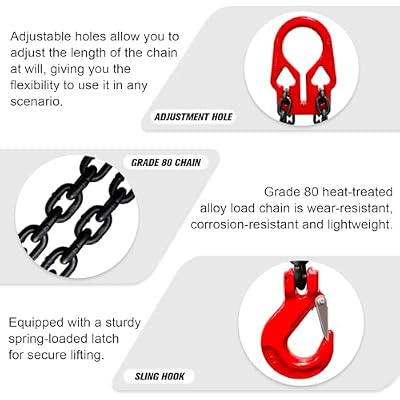 YATOINTO Adjustable Chain Sling 10FT 5/16, 3.18 Ton G80 Alloy Steel Double Leg Slings with 2 Safety Grab Hooks, 2 Way Chain Slings Heavy Duty with Standard Marking