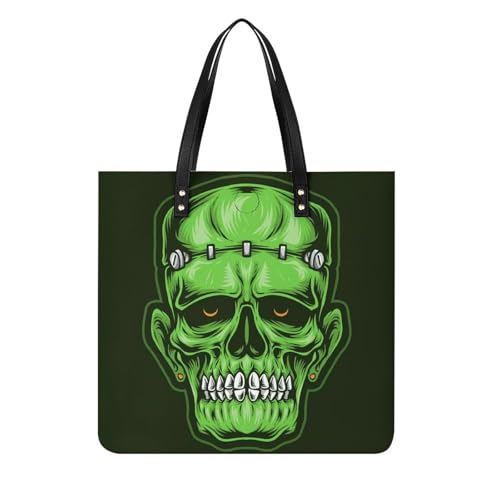 Tote bag crâne vert noir grand volume - Sac à bandoulière femme résistant 39x39cm