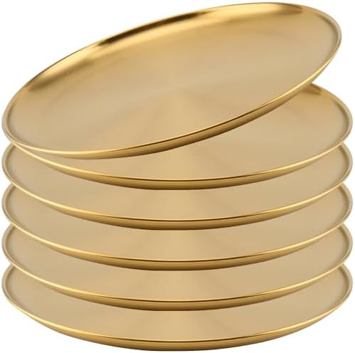 NINGWAAN 6 Pack 12 Inch Stainless Steel Dinner Plates - Silver Brushed Metal Plates For Camping, Picnics, Parties - View #7