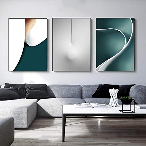 Affiche Toile Art Abstrait Vert Géométrique 50x70 cm x3 Sans Cadre