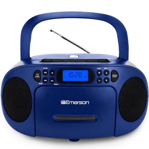 Emerson Portable CD Player Boombox with Cassette Player Combo Tape Recorder AM/FM Radio AUX Headphone Jack Dual Speakers AC/DC & Battery Operated - Stereo System for Home Indoor & Outdoor Use