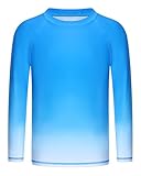 Runhit Boys Toddler Gradient Rash Guard Long Sleeve Swim Shirt Kids Breathable UPF 50+ Sun Protection UV Water Shirts SPF Quick Dry Rashguard Dark Blue-White S