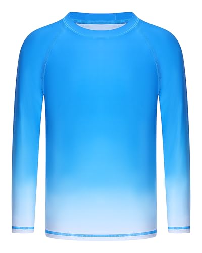 Runhit Boys Toddler Gradient Rash Guard Long Sleeve Swim Shirt Kids Breathable UPF 50+ Sun Protection UV Water Shirts SPF Quick Dry Rashguard Dark Blue-White S