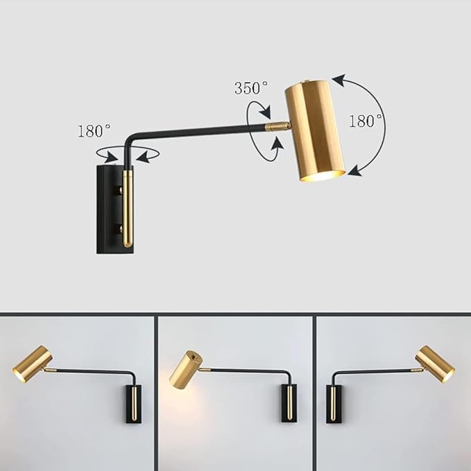 SWEMOPP mid Century Modern Reading Light Wall Mount Adjustable Metal Shade Long Swing arm Wall Sconce Vintage Gold Industrial Bedside Wall lamp for Bedroom Living Room Headboard photo 3