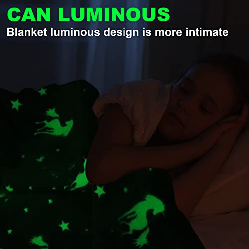 Glow In The Dark Rosa Kinderdecke,Regenbogen Einhorn Geschenke Mädchen,Wärme Geschenkideen für Geburtstag Ostern Weihnachten,Mädchen Geschenkideen für Kinder 1 2 3 4 5 6 7 8 9 10 11 12 Jahre