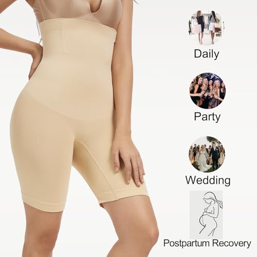KSKshape Bauchweg Unterhose Damen Hohe Taille Shapewear Miederhose Unterwäsche Bauchkontrolle Höschen Body Shaper Miederpant Shaping Shorts,Beige,M/L