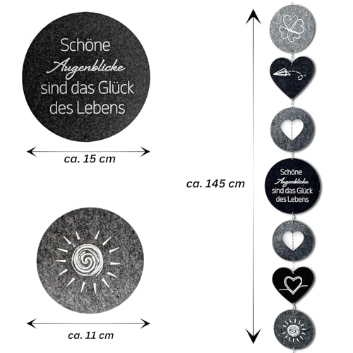 Bada Bing 2er Set Filzgirlande mit Spruch und Herz zum Hängen - Deko Girlande aus Filz Stoff ca. 145 cm lang - Fensterdeko ganzjährig hängend - Deko Frühling modern Windspiel Wohnzimmer Garten