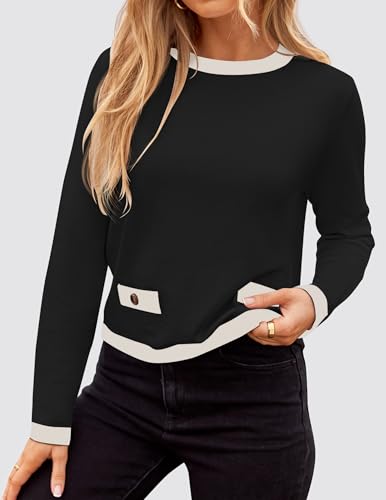 ZESICA Women's Fall Sweaters 2025 Long Sleeve Crewneck Knit Color Block Lightweight Pullover Tops Clothes2