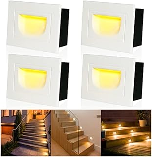 3W LED Wall Recessed Stair Lights Warm White,Square White Led Step Lights with Aluminum,IP65 Waterproof Outdoor Staircase Light for Garden Kitchen Corridors Patio(4 Pack)