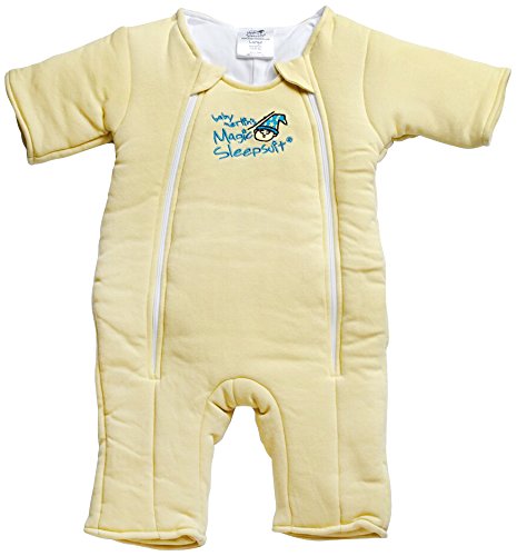 Image of Magic Sleepsuit Baby Merlin's Cotton Baby Swaddle Transition Product - Soft and Cozy Design, Double Zipper for Easy Diaper Changes, Promotes Safe Sleep, 3-6 Months - Yellow - Large 18-21lbs