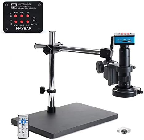 HAYEAR 4K HDMI Microscope Camera Kit for Industry Lab PCB USB Output TF Card Video Recorder +180X C-Mount Lens + Big Stereo Stand +144 LED Light