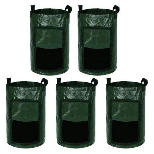 Javoryxh Paquete De 5 Bolsas Cultivo Plantas con Asas Y Ventana Visualización Sacos para Plantar Vegetales Jardinera Lavable para Tomates Bolsa Cultivo Patatas con Ventana