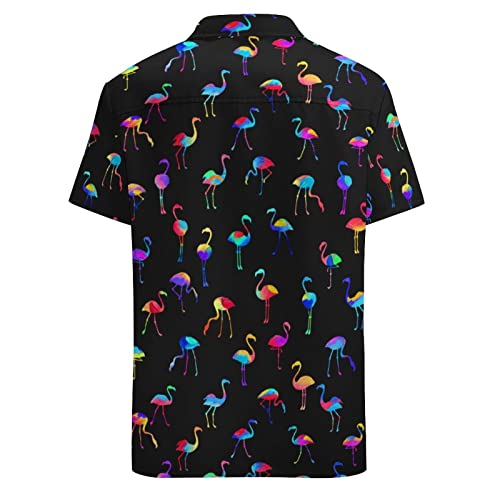 Meimly Flamingos Shirt For Men Button Up Shirt Mens Tropical Summer Hawaiian Shirt Short Sleeve Beach Party Shirts #TOP1