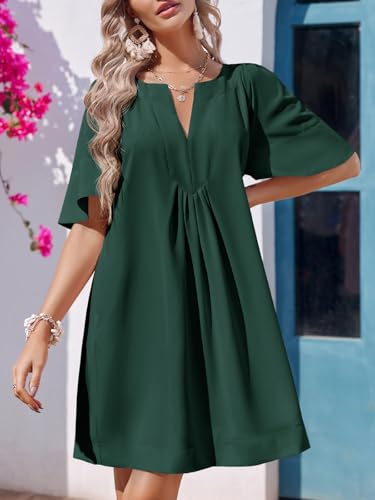 Image of Wenrine Womens Flutter Short Sleeve Mini Dress Casual V Neck Loose Flowy Summer Dresses
